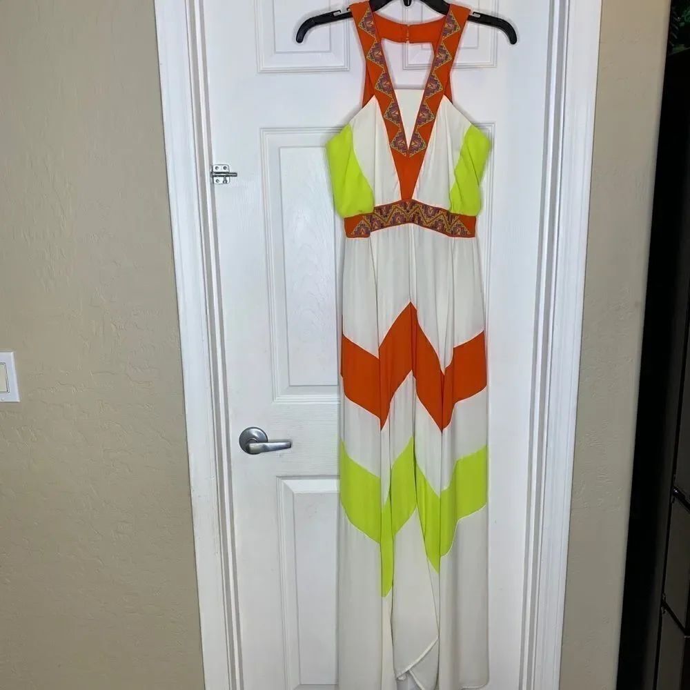 GB Maxi Dress Orange, Green, Cream, Sleeveless